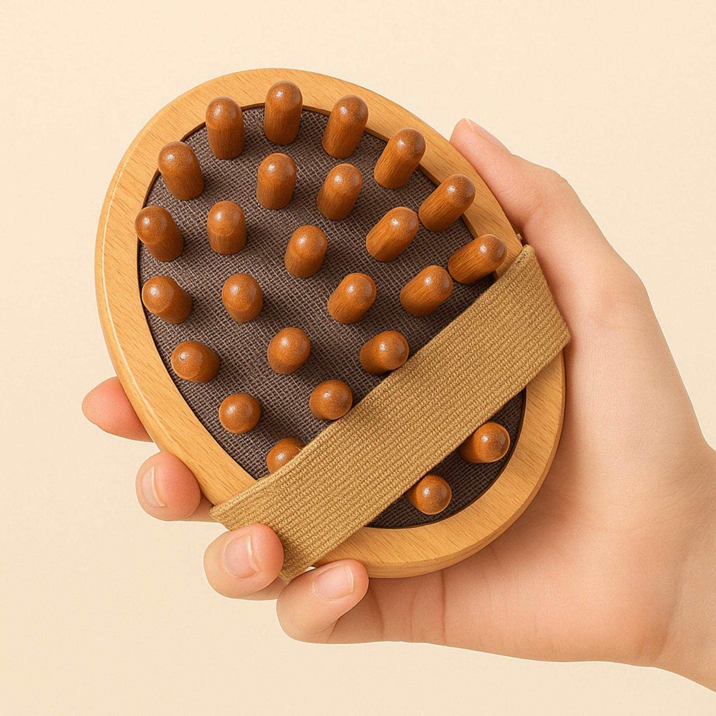 Brosse de massage LumiCell en bois naturel pour corps et cuir chevelu, stimulation circulation et relaxation